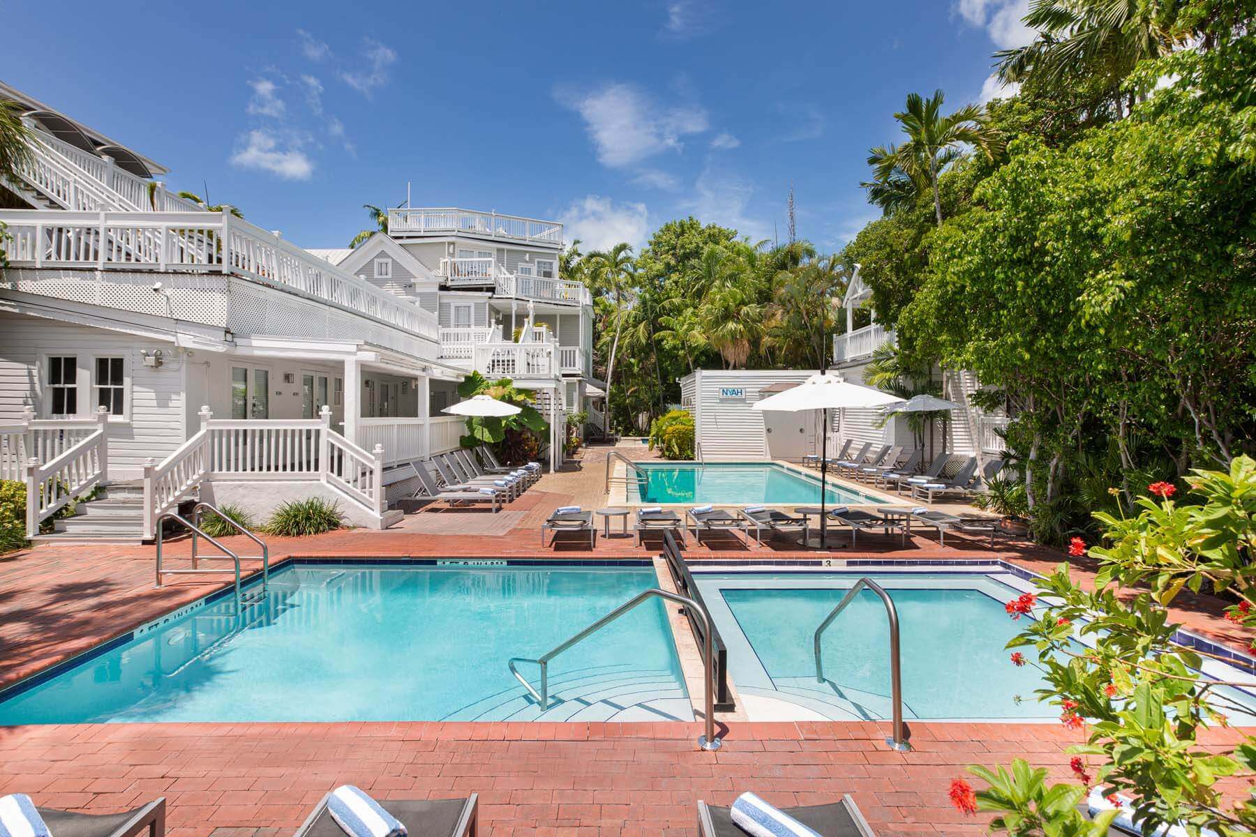 The pools at a Key West hotel to enjoy pizza by.