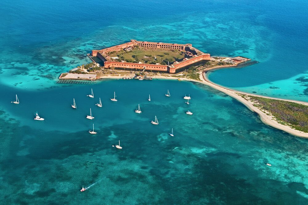An aerial photo of Dry Tortugas National Park, a top Key West day trip destination.