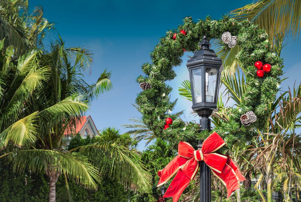 The view of Christmas decorations in Key West.